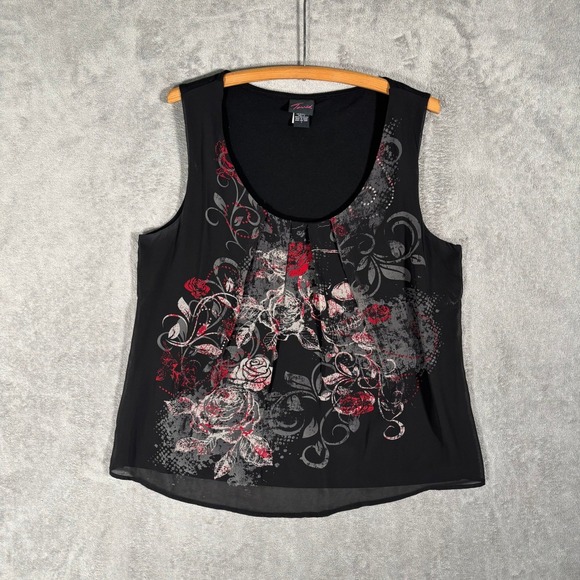 torrid Tops - Torrid Tank Top Womens Size 1 Black Red Floral Rose Skull Chiffon Layered Blouse